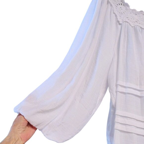 Cato Peasant Boho White Square Neck Eyelet Trim Puff Sleeve Tunic Blouse Top XL - Picture 3 of 3